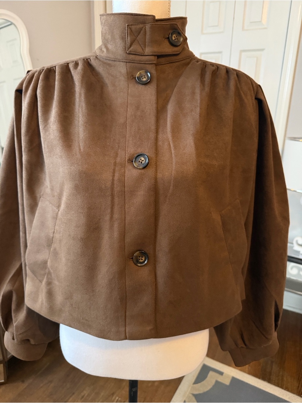 Steve Madden Brown Suede-Look Short Jacket w/ Wide Sleeves & Cuffs DARLING M